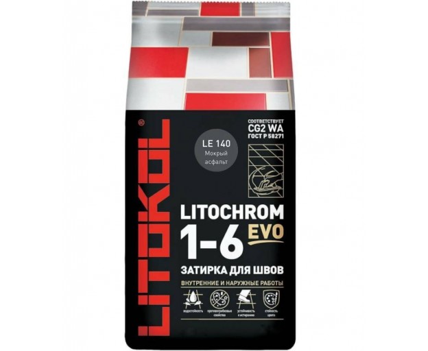 Затирка цементная Litochrom 1-6 Evo LE.140 Мокрый асфальт 2 кг