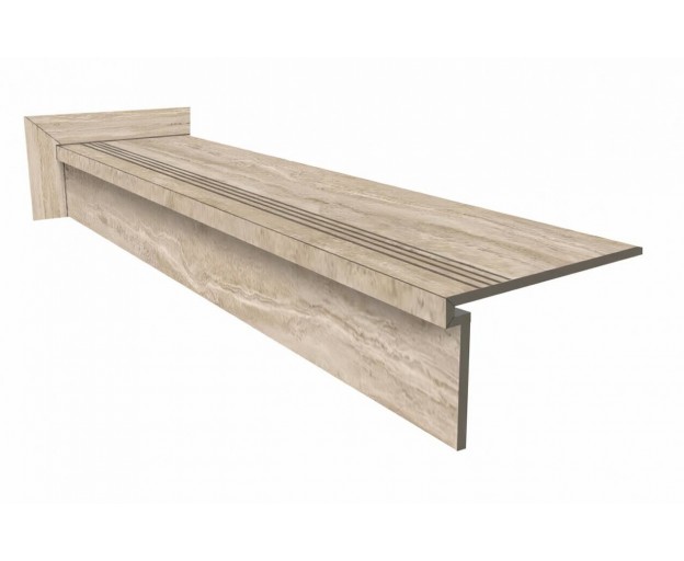 Ступень из керамогранита Vitra CityStone Травертин Линейный Матовый 33x120+подступенок 15x120